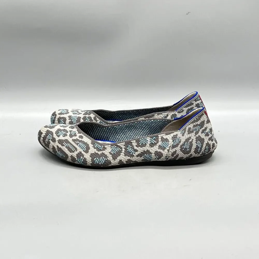 Rothy's Shoes Womens 7.5 Multicolor Leopard Knit The Flat Ballet Slip On Comfort